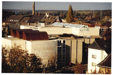 Medienzentrum, Erweiterung des Museums und Trinsenturm, 1990, Foto © Stadtarchiv Ratingen 